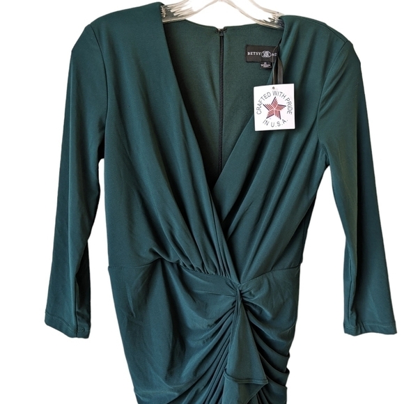 Betsy & Adam Cascade Ruffle Ruched Jersey Long Formal Dress Green 2 NWT - Picture 5 of 11